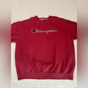 Champion red crewneck sweatshirt, vintage wear. Men’s large